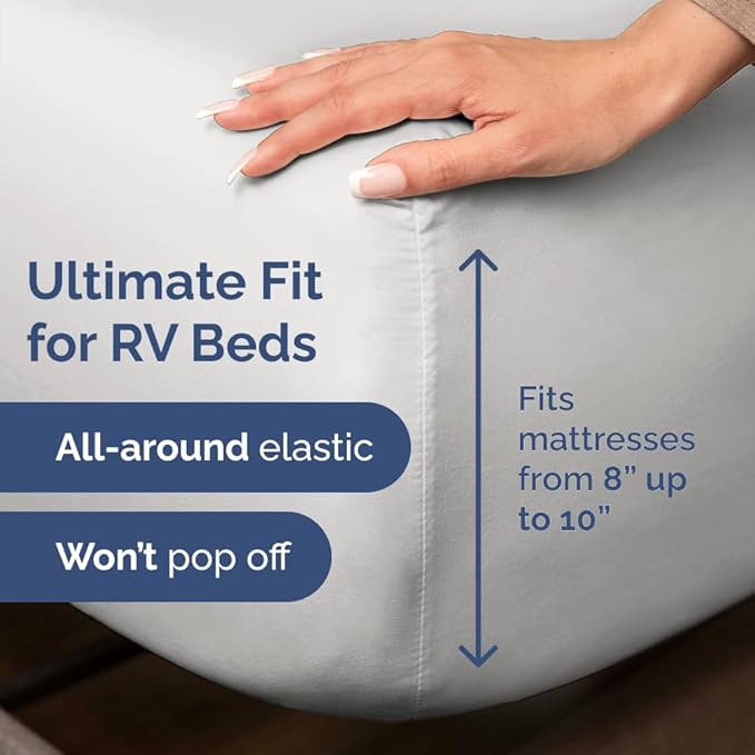 RV Short Queen Sheet Set 60 X 75 - 4 Piece RV Short Queen Bed Sheets - Soft, Breathable & Cooling - Designed for Bunks, Trailers & Camper - Fits 8” to 12" Mattress - Hotel Luxury Bedding - French Grey