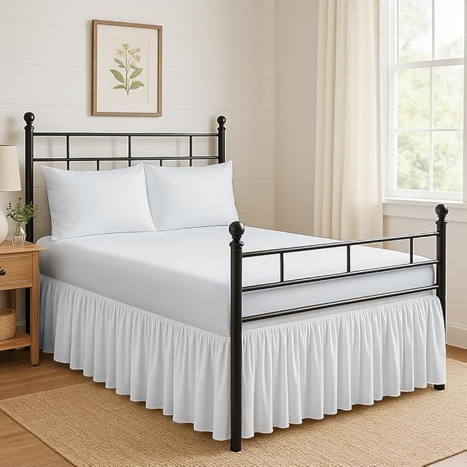 Ruffled Bed Skirt Split Corners with Platform, Tailored Fit Hotel Quality Wrinkle Free Ultra-Soft Microfiber Dust Ruffle, Up to 14 Inch Drop, Twin XL, White