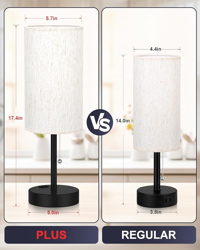 17.4" Cream Bedside Table Lamps Set of 2 - Image 2