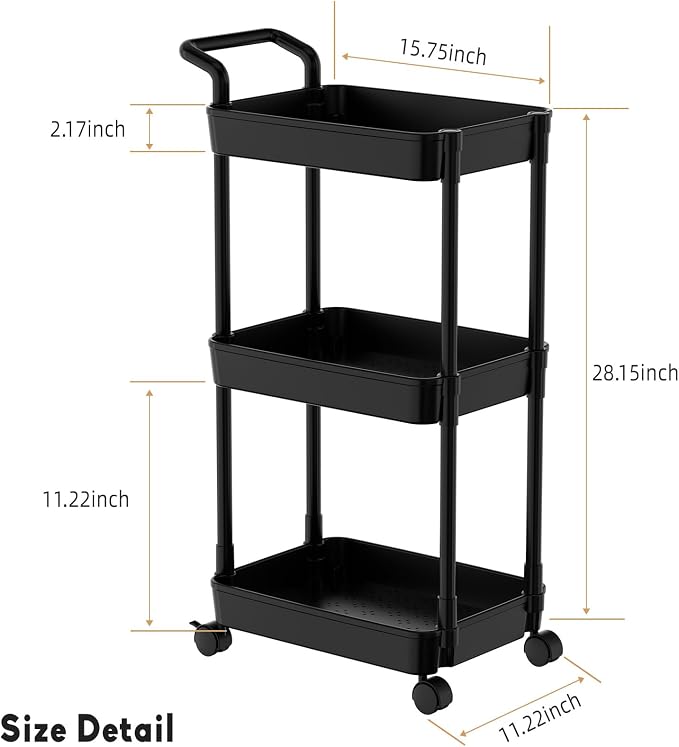Volnamal Diaper Caddy, 3 Tier Rolling Cart - Image 2