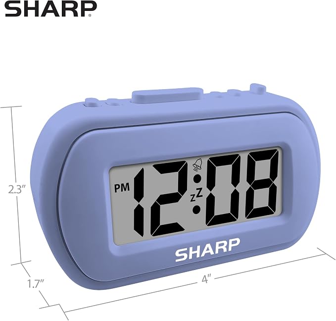 Sharp Battery Alarm Clock with Soft-Touch Case and Blue Backlight, Lavender | - Image 7