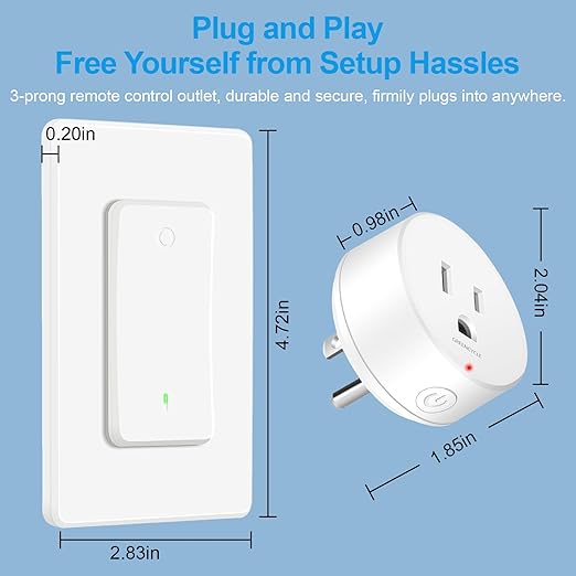 Greencycle Wireless Remote Control Outlet Plug Switch Kit,Remote Light Switches,On Off Outlet Switch for Lights,Lamps,Fans,300ft Long Range,No Wiring,15A 1500W,for Household Appliance,1SW+2Outlets