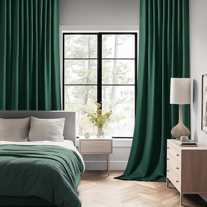 MIULEE Christmas Hunter Green Back Tab Blackout Curtains 52"x90" 2 Panels | Rod - Image 2