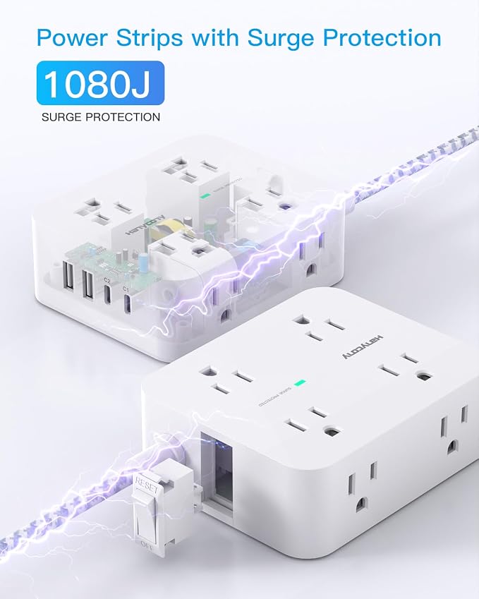 PD 30W USB C Power Strip Surge Protector 6Ft, 1080J Desk Charging Station | 8 - Image 5