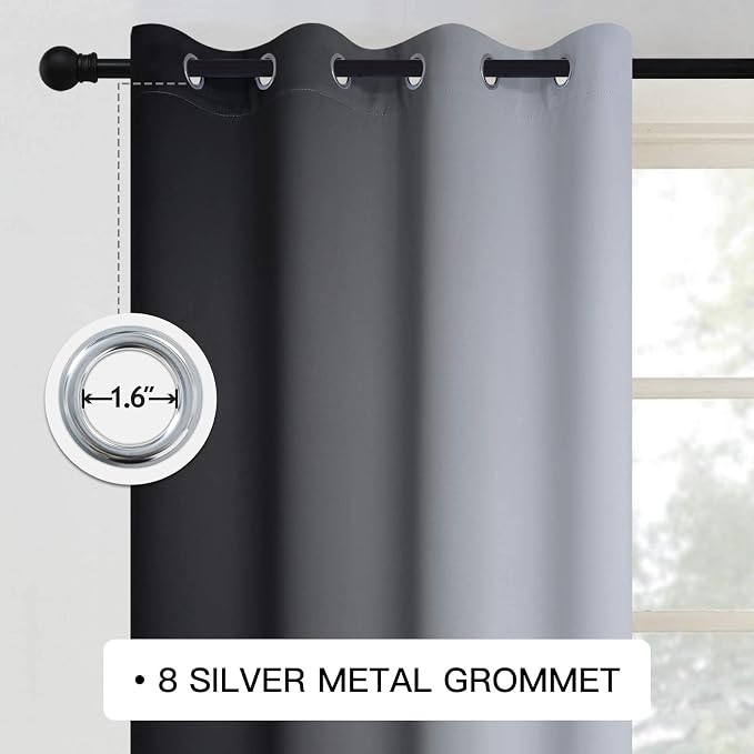 COSVIYA Grommet Ombre Black Room Darkening Curtains 54 inch - Image 3