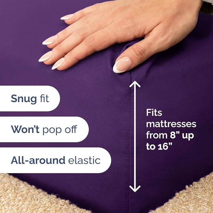 Full XL Bed Sheet Set - 4 Piece Extra Long Extended Full XL Sheets - Soft, Breathable & Cooling - Fits 8" to 16" Mattress w/ Deep Pockets - 54" x 80" - Easy-Fit, Wrinkle and Fade Resistant - Purple