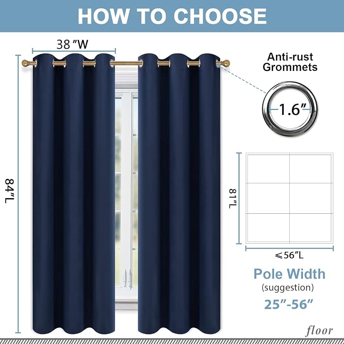 Diraysid Navy Blue Grommet Blackout Curtains - Image 6