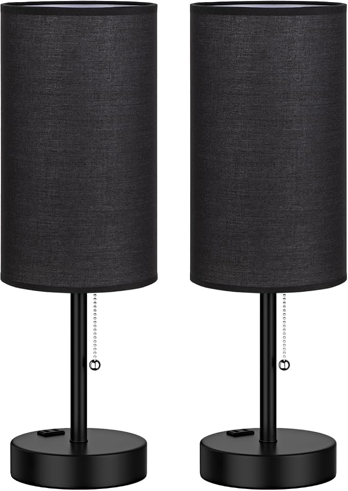 17.4" Black Bedside Table Lamps Set of 2 - Image 9