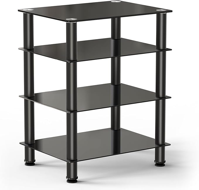 FITUEYES 4-Tier Media Stand Audio/Video Component Cabinet with Glass Shelf for/Apple TV/Xbox One/PS4 AS406001GB