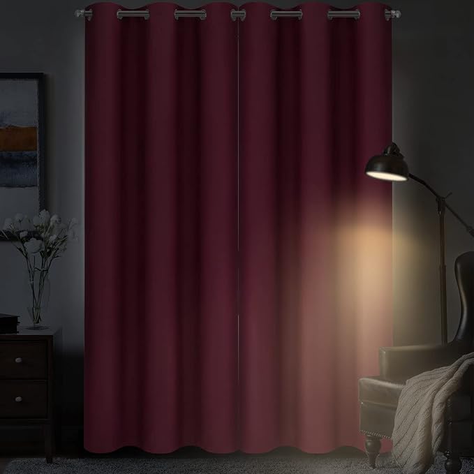 Diraysid Burgundy Red Grommet Blackout Curtains - Image 4