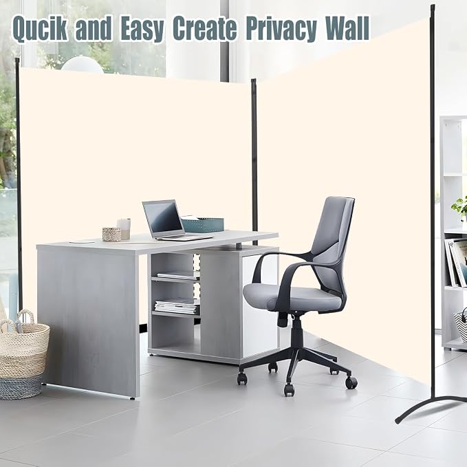 Large 2 Panel Room Divider, No See Through Fabric, Heavy Duty Swivel Feet Base - Image 5