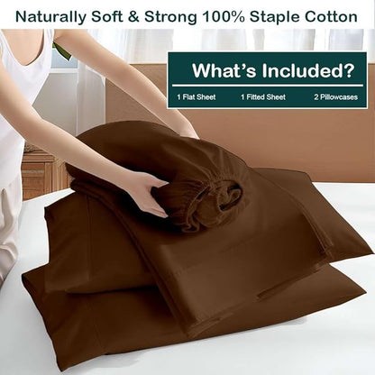 NON Sticky cotton Twin Size Sleeper Sofa Sheets, 4 Piece Egyptian Cotton Bed Sheet Set for Sofa Bed, 8" Deep Pocket for Pull Out Couch Mattress, 39" x 75", Chocolate Solid, Soft & Breathable