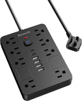 Bawmwim Surge Protector Power Strip - 8 Outlets(1850W/15A) with 6 USB Ports（2 USB C, 6FT Flat Plug Extension Cord, Wall Mount Multi Plug Outlet Extender, ETL Listed for Home, Dorm Room, Black