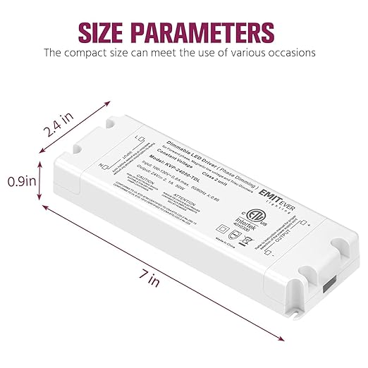 EMITEVER Triac Dimmable Driver,2 Packs 50W Power Supply,AC 120V to DC 24V Transformer,Compatible with Lutron and Leviton Dimmers,for LED Lighting,Class 2,ETL Certified