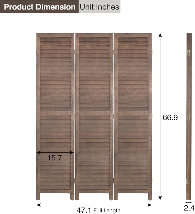 3 Panel Wood Room Divider 4.3 Ft Tall Privacy Wall Divider 67.7" x 16.9" Each - Image 7