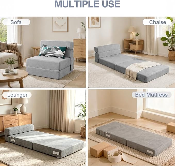 ANONER Folding Sofa Bed Couch Memory Foam Fold Out Chair Bed - Image 3