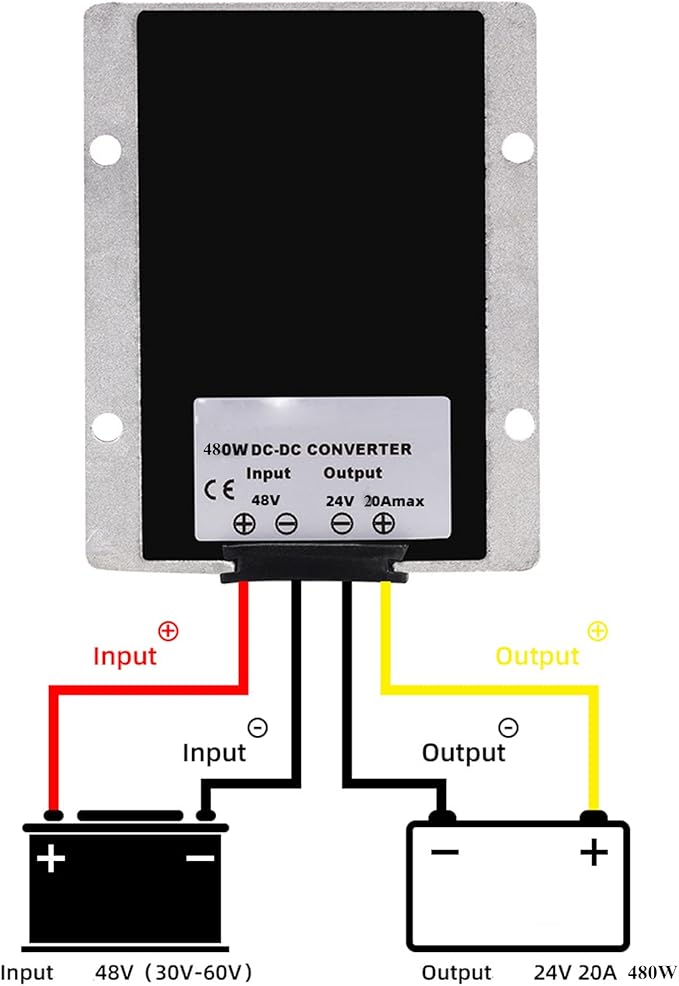 MGGi DC 36V 48V Step Down to 24V 20A 480W Converter Voltage Reducer, Waterproof Big-Size Voltage Reducer, High-Power Power Supply Module Buck Transformer, for Golf Cart, forklifts, Car