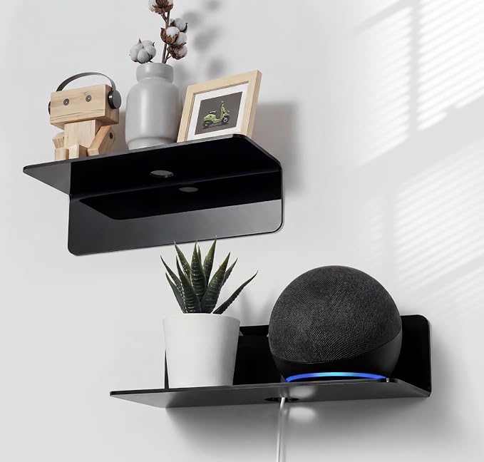 OAPRIRE Acrylic Floating Wall Shelves Black, No Drill, 9 Inch 2 Pack | Strong by OAPRIRE