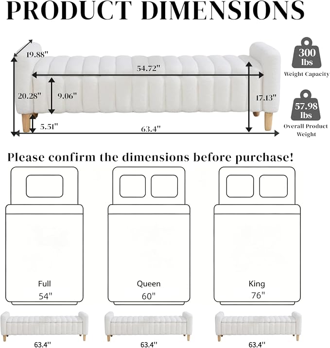 Aoiy & Wifon 63.4" W Large Storage Ottoman Bench, King Size End of Bed Storage - Image 5