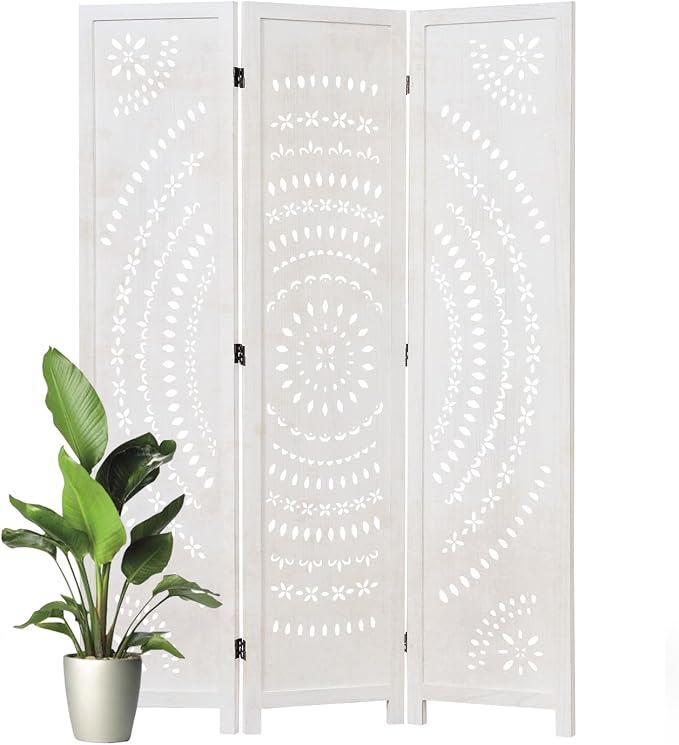 66.9Inch Folding Room Divider, 3 Panels Wood Carved Privacy Screens, Free by Svimi