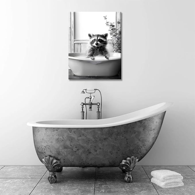 OIQArtOIQ Funny Bathroom Framed Wall Art Black and White Animal Canvas Wall Art - Image 2