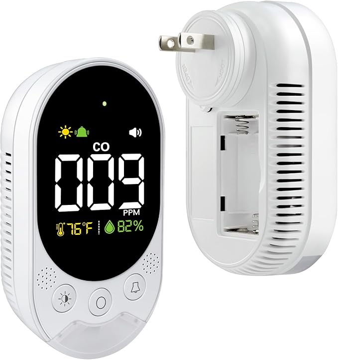 LSENLTY Portable Carbon Monoxide Detector with Battery, 2.7 Inch Large Screen Plug-in CO Detector, Lsenlty 3-in-1 Portable CO Detector (Temp and Hum), with Remind Function for RVs, Hotels, Travel