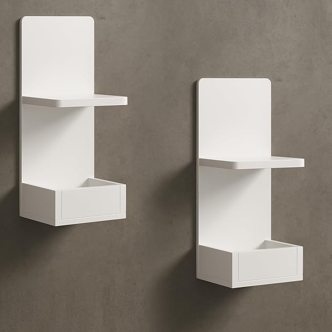 2-Tier White Floating Wall Shelf, Bedroom Storage - Image 9