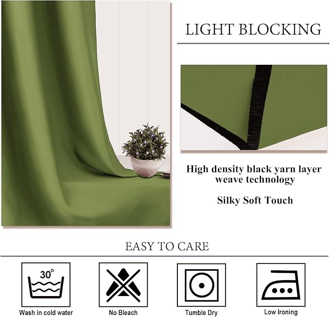 Diraysid Olive Green Grommet Blackout Curtains - Image 5