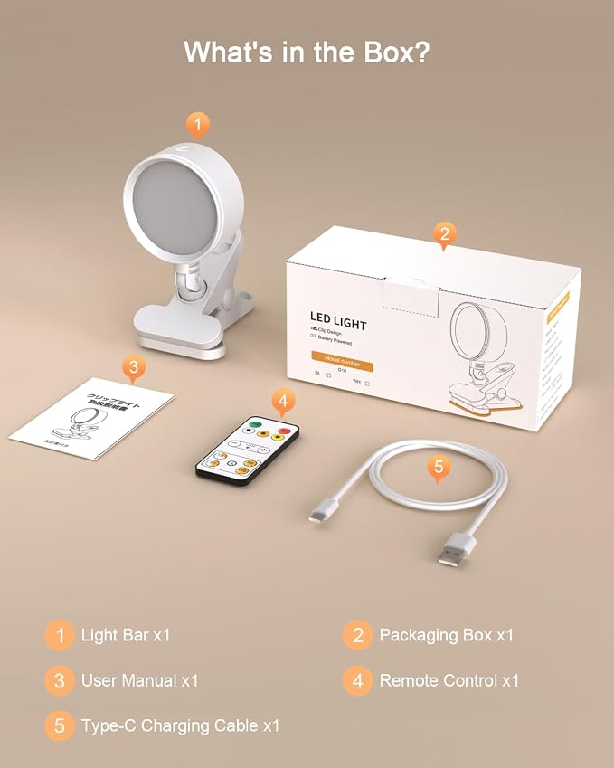 Clip on Light 5000mAh Rechargeable Battery, Clamp Reading Light - Image 10