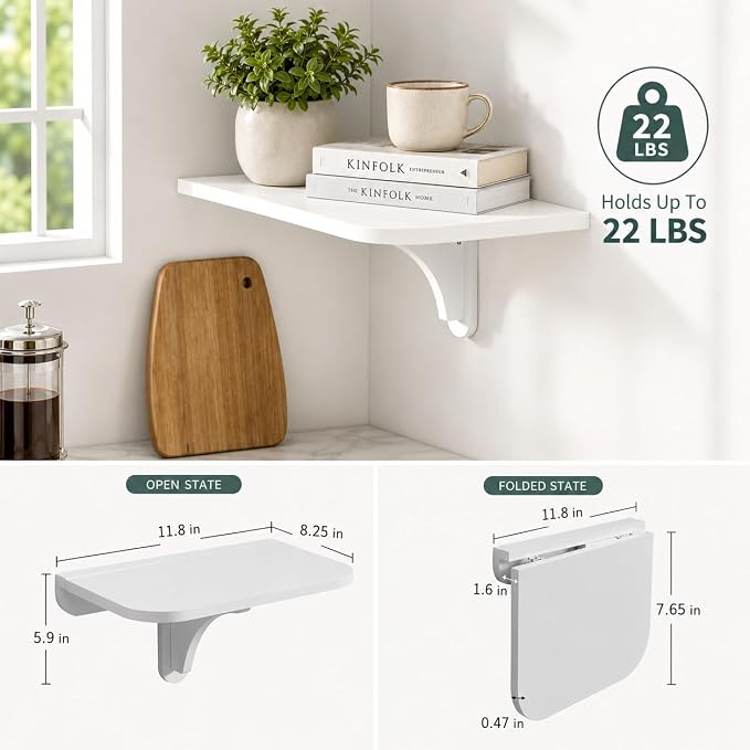 WELLAND 11.8" x 8.25" White Wall Mounted Desk Small Floating Shelves Set of 2 - Image 3