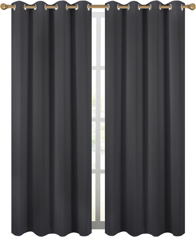 Diraysid Charcoal Grey Grommet Blackout Curtains - Image 2