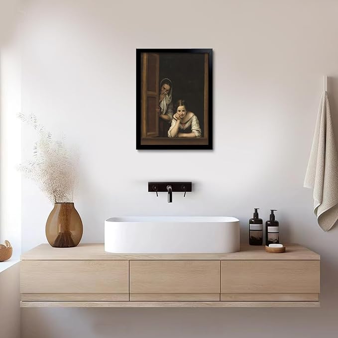 OIQArtOIQ Funny Bathroom Framed Wall Art Vintage Canvas Wall Art Prints Two - Image 2