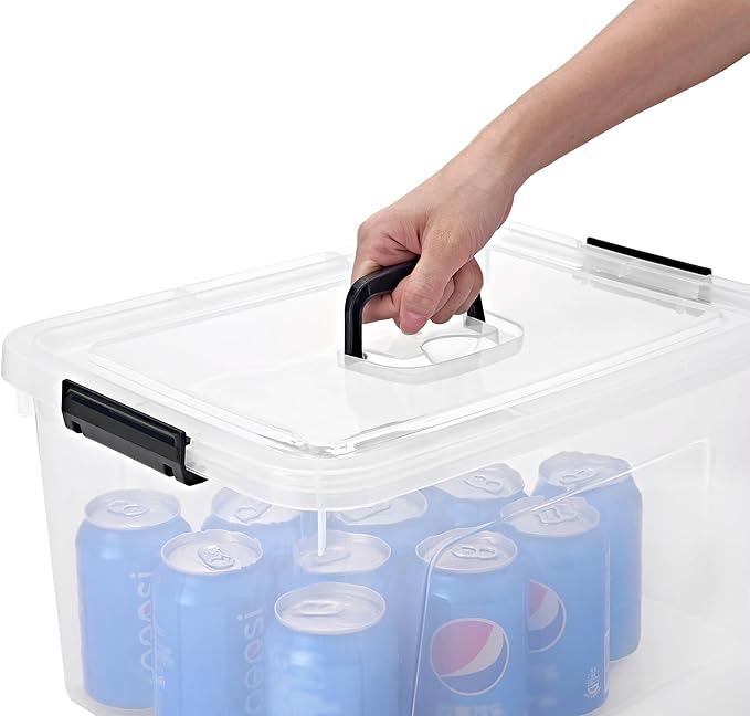 JUJIAJIA 19 Quart Plastic Storage Bins with Lids, 6-Pack Stackable Clear Storage Organizing Box with Handle