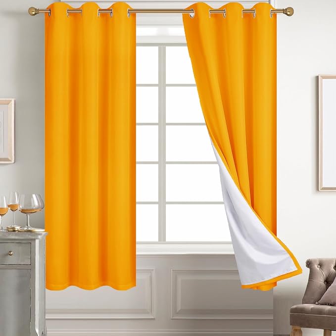 Diraysid 100% Blackout Curtains Yellow Linen Curtains - Image 6