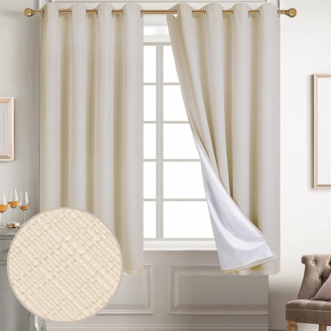 Diraysid 100% Blackout Curtains Light Beige Linen Curtains - Image 2