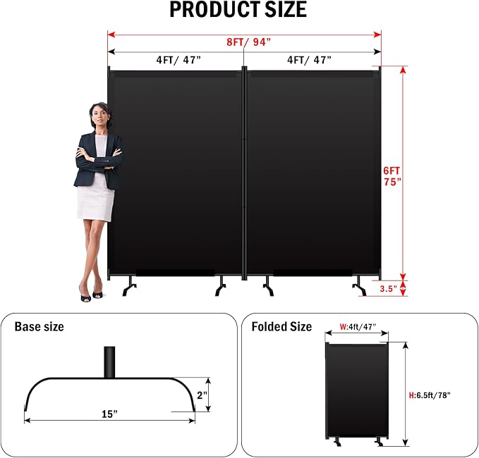Room Divider Panel, Siebwin 2 Panel Folding Privacy Screens - Image 2