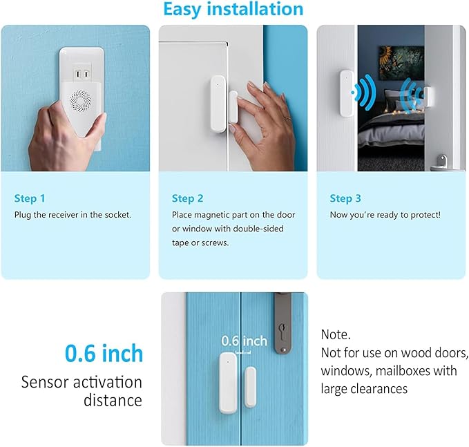 Wireless Door Chime for Business Entering, Door Open Alarm for Kid/Toddler Home Safety (500ft Range 51 Ringer) Door Dinger Buzzer Alert, 2 Receivers +1 Sensor