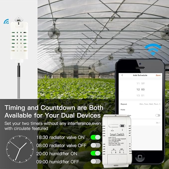 WiFi Temperature Controller Sensor Module Wireless Remote Control with Energy Consumption Monitoring, for Greenhouse, Homebrew, Climbing Pet Breeding, Incubator, Alexa Voice