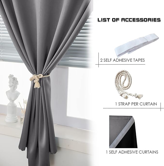 AJAZZ 100% Blackout Shades Window Cover Self Adhesive Curtains Sticky Curtain - Image 4