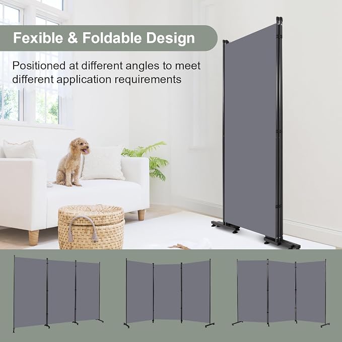 Room Divider 3 Panel Folding Privacy Screen, Round Pad Design Wall Divider | - Image 5
