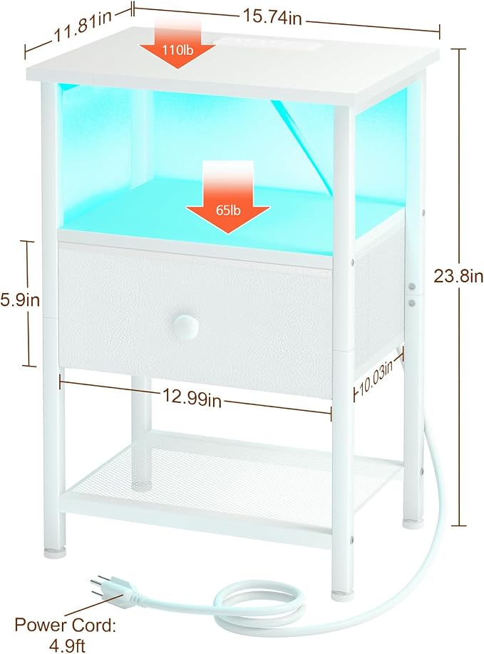 Night Stand, LED White Nightstand - Image 7