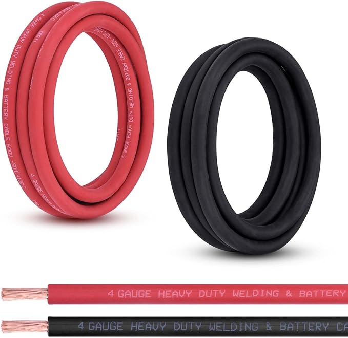 Shirbly 4 Gauge Battery Cable, 10FT Red + 10FT Black 4 AWG Pure Copper Wire Welding Cable, for Automotive, Battery, Solar and Generator, Standard USA OFC Wire