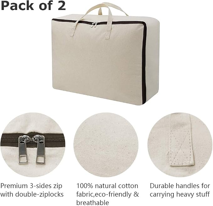 2 Pack Cotton Storage Bags for Duvets, Soft Blanket Organizer Bag | - Image 4