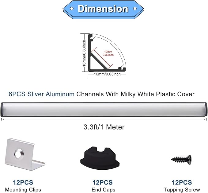 VST 10pack 3.3ft LED Channel, V Shape Diffuser, Aluminum Channel System with Milky Cover, End Caps and Mounting Clips, Aluminum Profile for LED Strip Light Very Easy Installation
