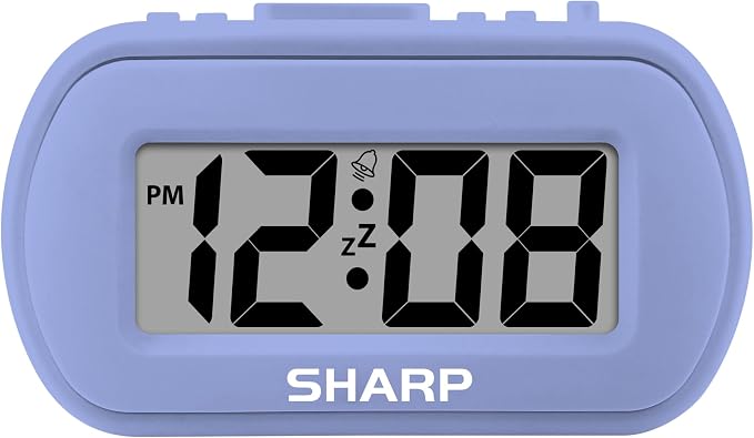 Sharp Battery Alarm Clock with Soft-Touch Case and Blue Backlight, Lavender | by SHARP