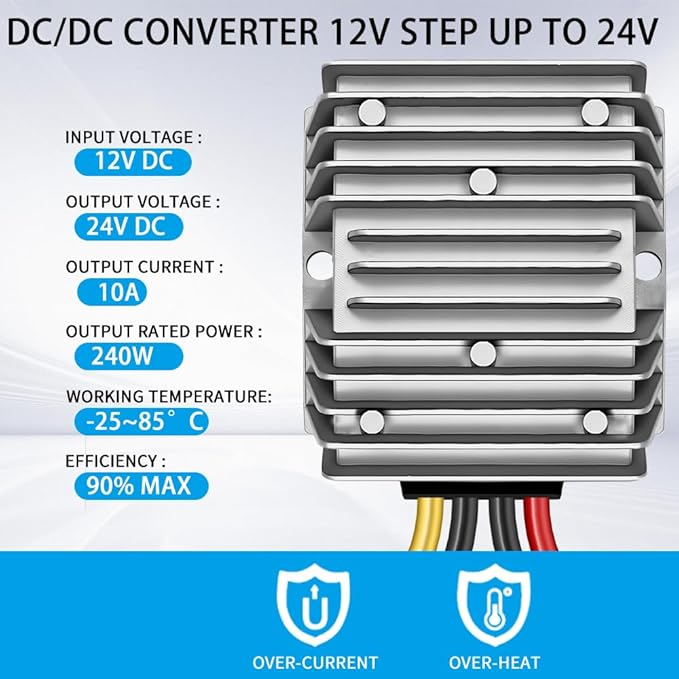 DC 12v to 24v Step up Converter Regulator 10A 240W, DC Converter 12V Step Up to 24V, 24Volt Transformer, Power Supply Module Boost Transformer for Car Truck Vehicle Boat
