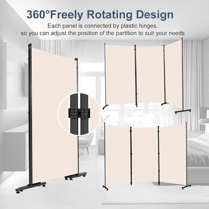 4 Panel Folding Room Divider, Privacy Screen Freestanding Space Separator | 6ft - Image 4