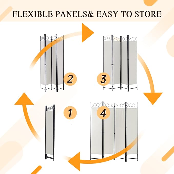 Dopinmin Room Divider Panel, Room Partiton 4 Panels Folding Privacy Screen | - Image 3