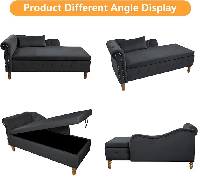 Aoowow Velvet Bedroom Storage Bench End of Bed, Rolled Arm Couch Indoor Chaise - Image 7