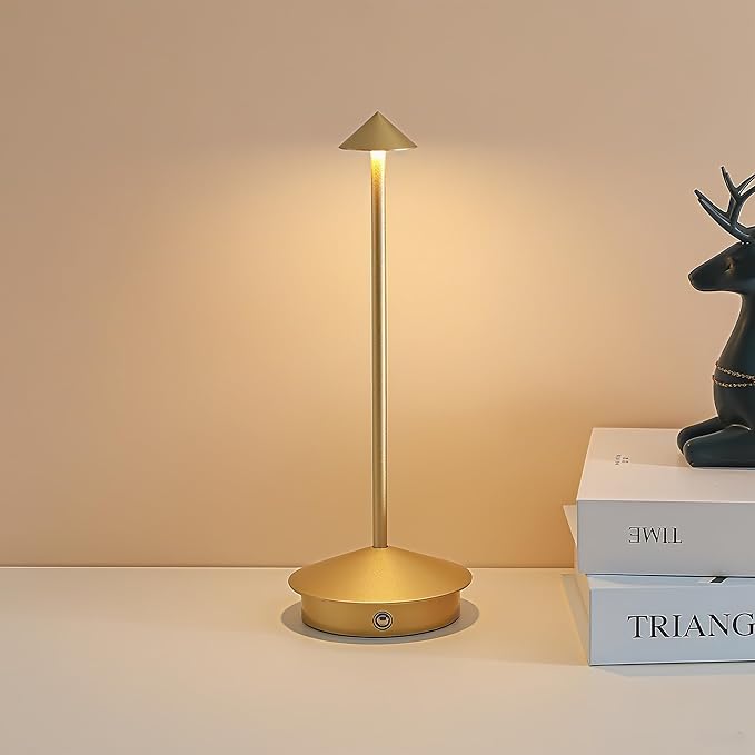 Cordless Table Lamp, 5000mAh Rechargeable Battery Powered LED Desk Lamp, Portable Touch Control Outdoor Table Lamps,3 Color Dimmable Light for Restaurant, Patio, Bedroom, Night Lamp (Gold)